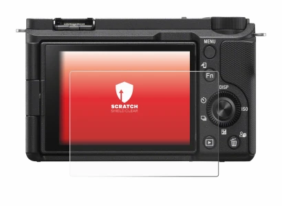 Abbildung des Geräts Sony Alpha ZV-E10 II mit einer Vielzahl des Displayschutzes.