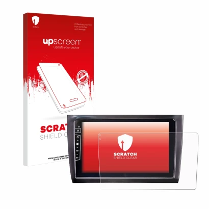 Vorderseite einer Produktverpackung mit dem Markenlogo upscreen. Daneben ist das Gerät Dynavin D9-DF56 9" mit dem zugehörigen