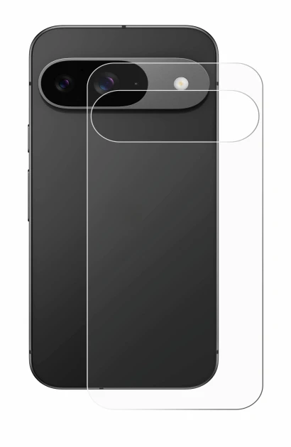 Abbildung des Geräts Google Pixel 9 (Rückseite) mit einer Vielzahl des Displayschutzes.