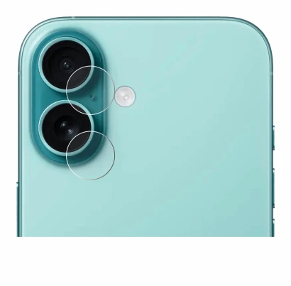 Abbildung des Geräts Apple iPhone 16 (NUR Kameraschutz) mit einer Vielzahl des Displayschutzes.