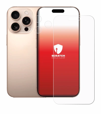 Abbildung des Geräts Apple iPhone 16 Pro Max (Display+Kamera) mit einer Vielzahl des Displayschutzes.