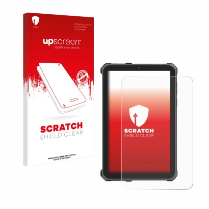Vorderseite einer Produktverpackung mit dem Markenlogo upscreen. Daneben ist das Gerät Oukitel RT3 Pro mit dem zugehörigen Dis