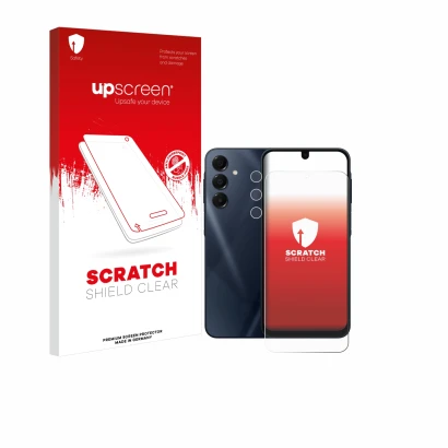 Vorderseite einer Produktverpackung mit dem Markenlogo upscreen. Daneben ist das Gerät Samsung Galaxy A16 5G (Display+Kamera) 