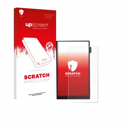 Vorderseite einer Produktverpackung mit dem Markenlogo upscreen. Daneben ist das Gerät iBasso DX180 mit dem zugehörigen Displa