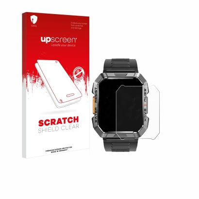 Vorderseite einer Produktverpackung mit dem Markenlogo upscreen. Daneben ist das Gerät Iowodo W60 2" mit dem zugehörigen Displ