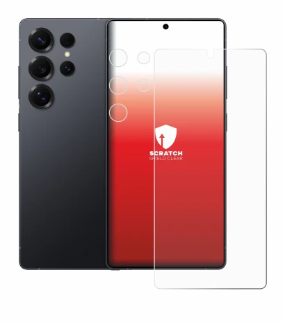 Abbildung des Geräts Samsung Galaxy S25 Ultra (Display+Kamera) mit einer Vielzahl des Displayschutzes.