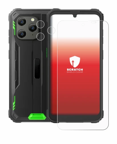 Abbildung des Geräts Blackview BV5300 Plus (Display+Kamera) mit einer Vielzahl des Displayschutzes.