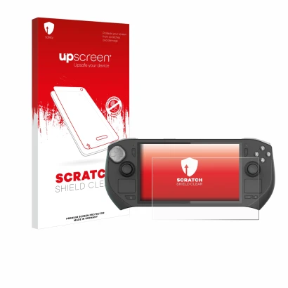 Vorderseite einer Produktverpackung mit dem Markenlogo upscreen. Daneben ist das Gerät Zotac Gaming Zone mit dem zugehörigen D