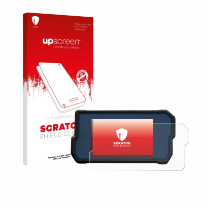 Vorderseite einer Produktverpackung mit dem Markenlogo upscreen. Daneben ist das Gerät KTM RC125 / RC390 2022+ mit dem zugehör