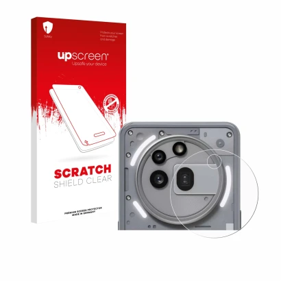 Vorderseite einer Produktverpackung mit dem Markenlogo upscreen. Daneben ist das Gerät Nothing Phone (3a) Pro (NUR Kameraschut