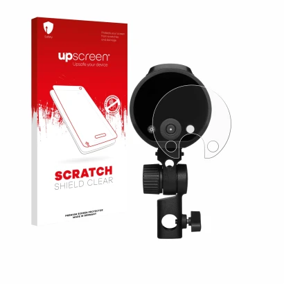 Vorderseite einer Produktverpackung mit dem Markenlogo upscreen. Daneben ist das Gerät Profoto A2 mit dem zugehörigen Displays