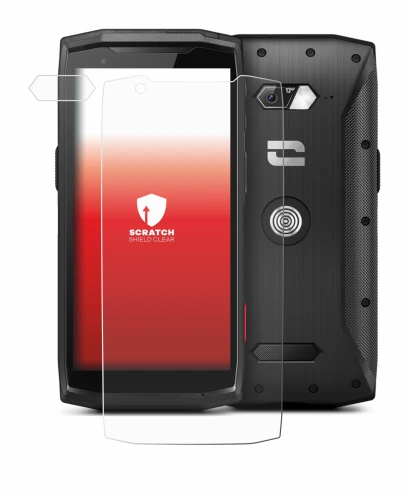 Abbildung des Geräts Crosscall Core-M5 (Display+Kamera) mit einer Vielzahl des Displayschutzes.