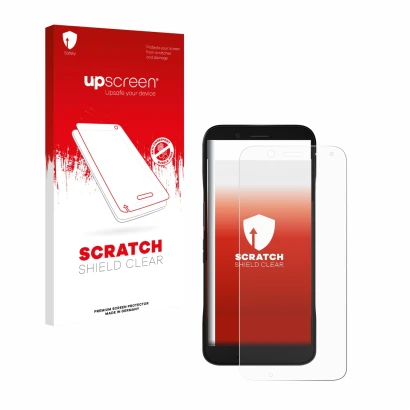 Vorderseite einer Produktverpackung mit dem Markenlogo upscreen. Daneben ist das Gerät Datalogic Memor 12 mit dem zugehörigen