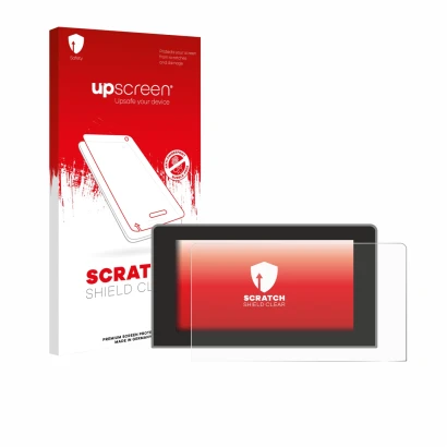 Vorderseite einer Produktverpackung mit dem Markenlogo upscreen. Daneben ist das Gerät Volkswagen Crafter 10" (2024-2025) mit 