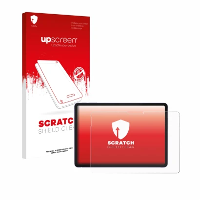 Vorderseite einer Produktverpackung mit dem Markenlogo upscreen. Daneben ist das Gerät Microsoft Surface Pro 12 mit dem zugehö