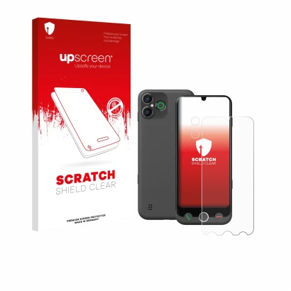 Vorderseite einer Produktverpackung mit dem Markenlogo upscreen. Daneben ist das Gerät Doro Aurora A30 (Display+Kamera) mit de