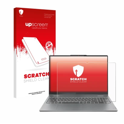 Vorderseite einer Produktverpackung mit dem Markenlogo upscreen. Daneben ist das Gerät Lenovo IdeaPad 5 2-in-1 Gen 10 16" mit 