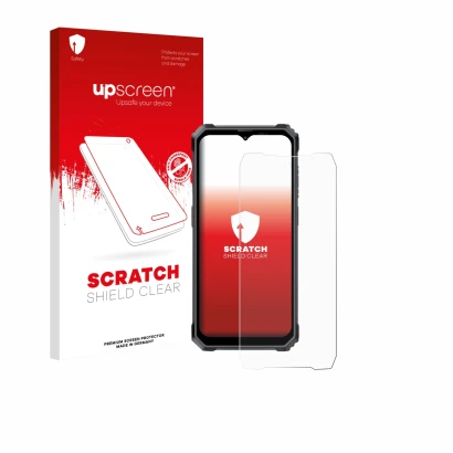 Vorderseite einer Produktverpackung mit dem Markenlogo upscreen. Daneben ist das Gerät Blackview BL7000 mit dem zugehörigen Di