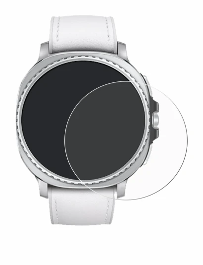 Abbildung des Geräts Samsung Galaxy Watch 8 Classic (46 mm) mit einer Vielzahl des Displayschutzes.