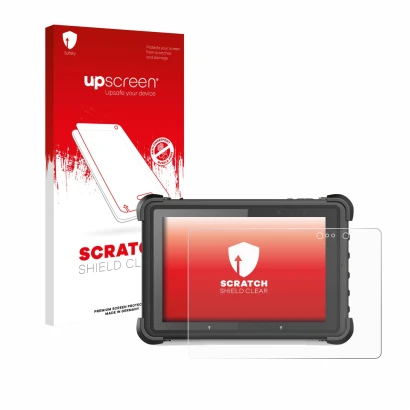 Vorderseite einer Produktverpackung mit dem Markenlogo upscreen. Daneben ist das Gerät MSI ND52 mit dem zugehörigen Displaysch