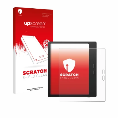 Vorderseite einer Produktverpackung mit dem Markenlogo upscreen. Daneben ist das Gerät Boox Go Color 7 Gen II mit dem zugehöri