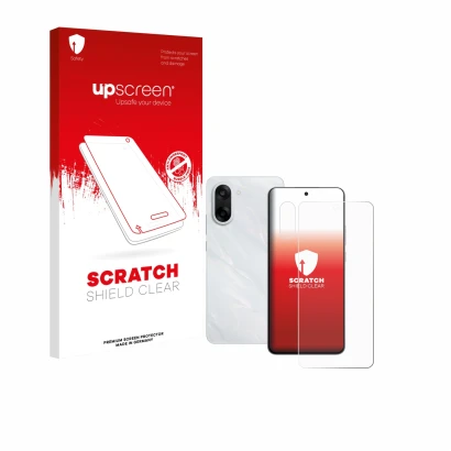 Vorderseite einer Produktverpackung mit dem Markenlogo upscreen. Daneben ist das Gerät OnePlus Nord CE 5 (Display+Kamera) mit 