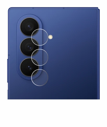 Abbildung des Geräts Samsung Galaxy Z Fold 7 (NUR Kameraschutz) mit einer Vielzahl des Displayschutzes.