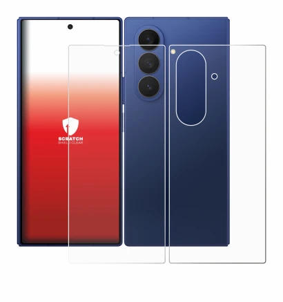 Abbildung des Geräts Samsung Galaxy Z Fold 7 (Display+Rückseite) mit einer Vielzahl des Displayschutzes.