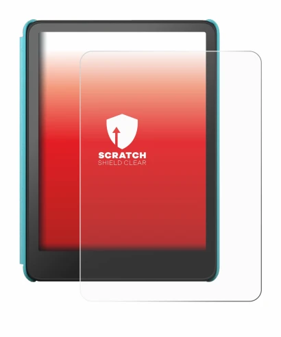Abbildung des Geräts Amazon Kindle Colorsoft Kids mit einer Vielzahl des Displayschutzes.
