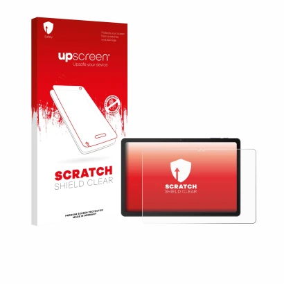 Vorderseite einer Produktverpackung mit dem Markenlogo upscreen. Daneben ist das Gerät VALE Tablet V11E LTE mit dem zugehörige