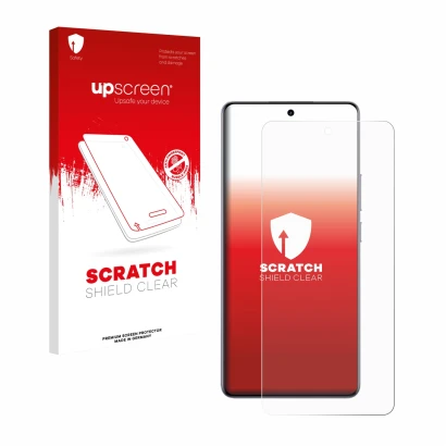Vorderseite einer Produktverpackung mit dem Markenlogo upscreen. Daneben ist das Gerät realme 15 Pro mit dem zugehörigen Displ