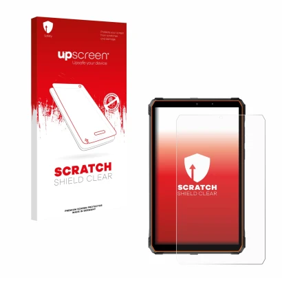 Vorderseite einer Produktverpackung mit dem Markenlogo upscreen. Daneben ist das Gerät Blackview Active 5 mit dem zugehörigen