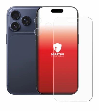 Abbildung des Geräts Apple iPhone 17 Pro (Display+Kamera) mit einer Vielzahl des Displayschutzes.