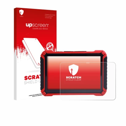 Vorderseite einer Produktverpackung mit dem Markenlogo upscreen. Daneben ist das Gerät Launch X-431 Pad IX mit dem zugehörigen