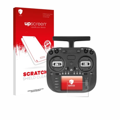 Vorderseite einer Produktverpackung mit dem Markenlogo upscreen. Daneben ist das Gerät Radiomaster TX15 Max mit dem zugehörige