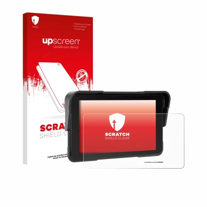 Vorderseite einer Produktverpackung mit dem Markenlogo upscreen. Daneben ist das Gerät Sixwin P2 5" mit dem zugehörigen Displa
