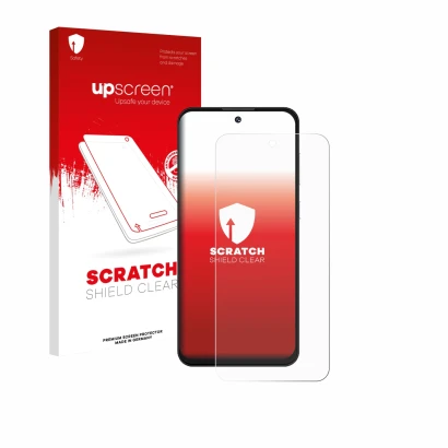 Vorderseite einer Produktverpackung mit dem Markenlogo upscreen. Daneben ist das Gerät Oukitel C69 mit dem zugehörigen Display