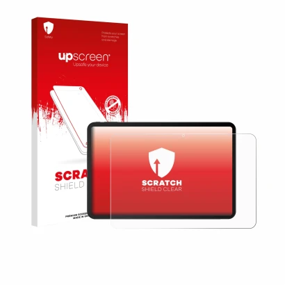 Vorderseite einer Produktverpackung mit dem Markenlogo upscreen. Daneben ist das Gerät Doogee Tab G6 Max mit dem zugehörigen D