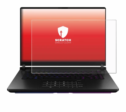 Abbildung des Geräts ASUS ROG Strix SCAR 18 2025 mit einer Vielzahl des Displayschutzes.