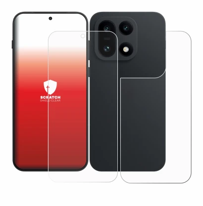 Abbildung des Geräts OnePlus 15 (Display+Rückseite) mit einer Vielzahl des Displayschutzes.