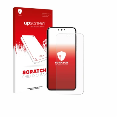 Vorderseite einer Produktverpackung mit dem Markenlogo upscreen. Daneben ist das Gerät Huawei Mate 80 mit dem zugehörigen Disp