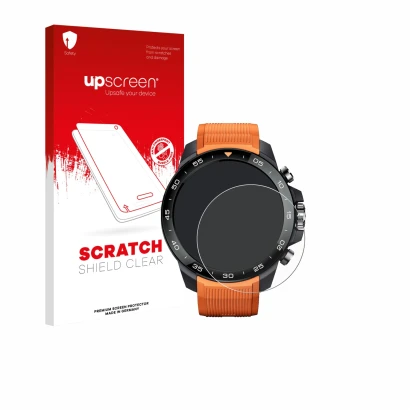 Vorderseite einer Produktverpackung mit dem Markenlogo upscreen. Daneben ist das Gerät Xiaomi Mibro GS Explorer S mit dem zuge