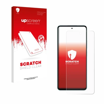 Vorderseite einer Produktverpackung mit dem Markenlogo upscreen. Daneben ist das Gerät Oppo A5 mit dem zugehörigen Displayschu