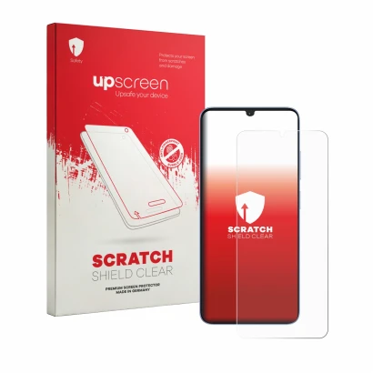 Vorderseite einer Produktverpackung mit dem Markenlogo upscreen. Daneben ist das Gerät Itel Zeno 20 Max mit dem zugehörigen Di