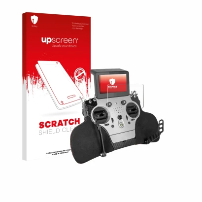 Vorderseite einer Produktverpackung mit dem Markenlogo upscreen. Daneben ist das Gerät PowerBox Systems Core mit dem zugehörig