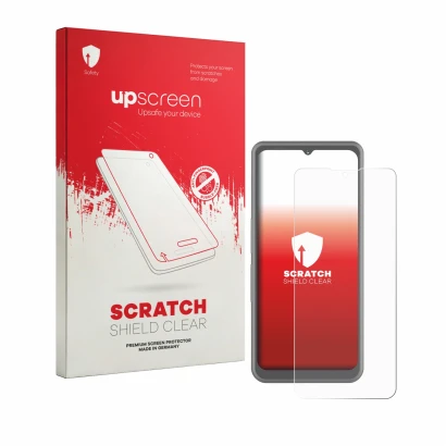 Vorderseite einer Produktverpackung mit dem Markenlogo upscreen. Daneben ist das Gerät Sonim XP Pro Thermal mit dem zugehörige