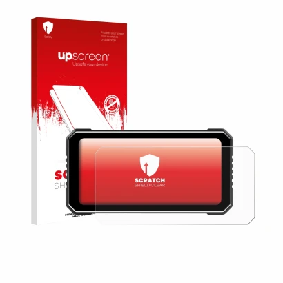 Vorderseite einer Produktverpackung mit dem Markenlogo upscreen. Daneben ist das Gerät Vtopek MT26 6.25" mit dem zugehörigen D