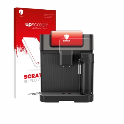 Vorderseite einer Produktverpackung mit dem Markenlogo upscreen. Daneben ist das Gerät Grundig KVA 7230 mit dem zugehörigen Di