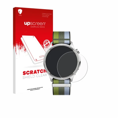 Vorderseite einer Produktverpackung mit dem Markenlogo upscreen. Daneben ist das Gerät Oppo Watch S mit dem zugehörigen Displa