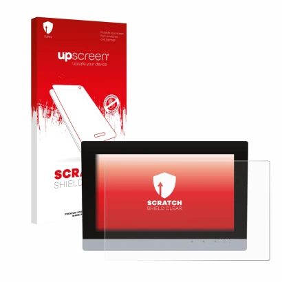 Vorderseite einer Produktverpackung mit dem Markenlogo upscreen. Daneben ist das Gerät WAGO Visu Panel Touch Panel 600 mit dem